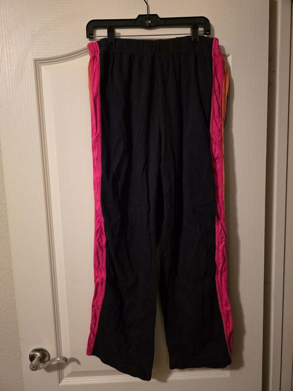 Woman Within Track Pants Size Large Black Pink Orange Striped Active Wear